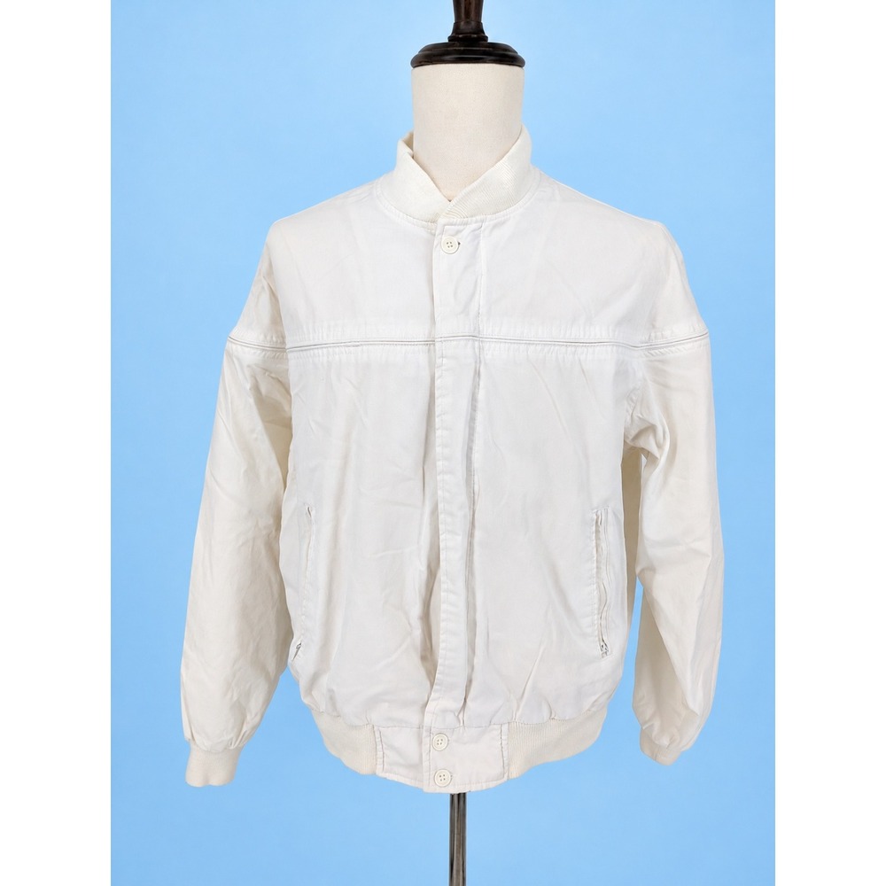 Par Four Bomber Jacket Mens Large White Cotton Vintage Golf Harrington Retro Zip